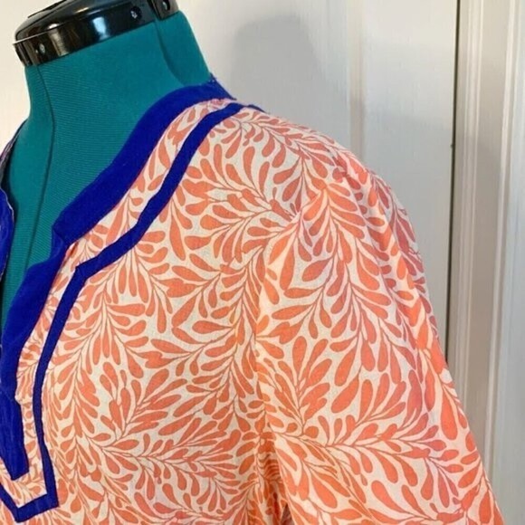 J. Crew V Neck Cotton Tunic Print Casual Long Sleeve Lightweight Summer Blouse - Picture 6 of 12